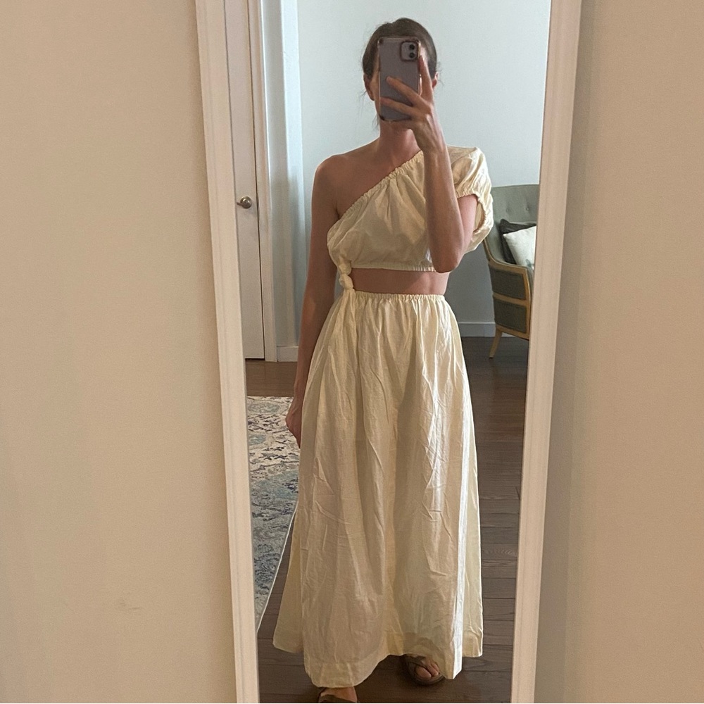Farm Rio one shoulder off white midi dress